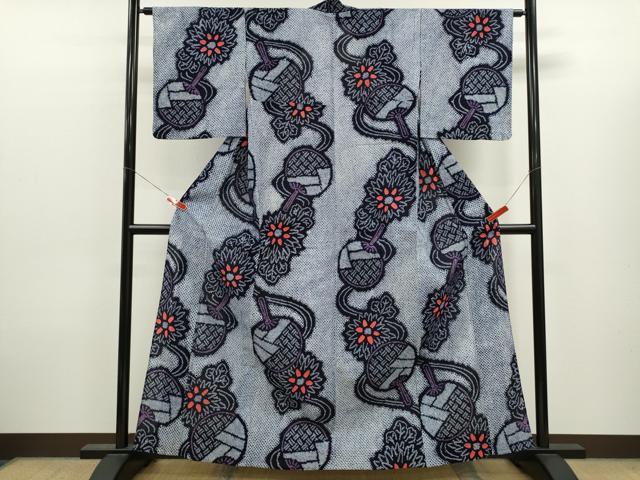 平和屋着物∴夏物 浴衣 有松鳴海絞り うちわ 舞花文 綿 逸品 未使用 CABK6430ze