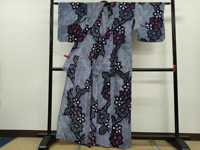 平和屋着物∴夏物 浴衣 有松鳴海絞り 枝花文 綿 逸品 CABK6445ze