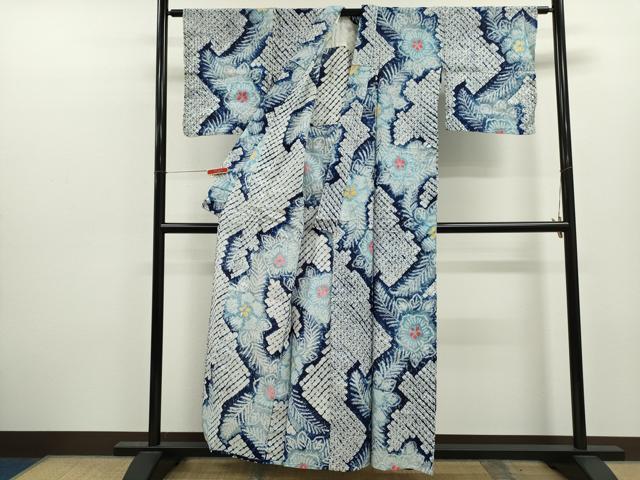 平和屋着物∴夏物 浴衣 有松鳴海絞り 草花文 綿 逸品 CABK6461ze