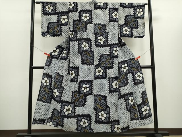 平和屋着物∴夏物 浴衣 有松鳴海絞り 市松草花文 綿 逸品 CABK6470ze