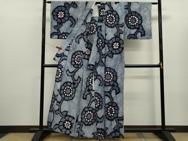 平和屋着物∴夏物 浴衣 有松鳴海絞り 枝花文 綿 逸品 CABK6474ze