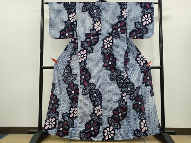 平和屋着物∴夏物 浴衣 有松鳴海絞り 草花文 綿 逸品 CABK6480ze