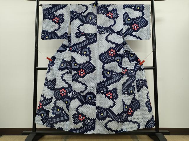 平和屋着物∴夏物 浴衣 有松鳴海絞り 流水草花文 綿 逸品 CABK6481ze