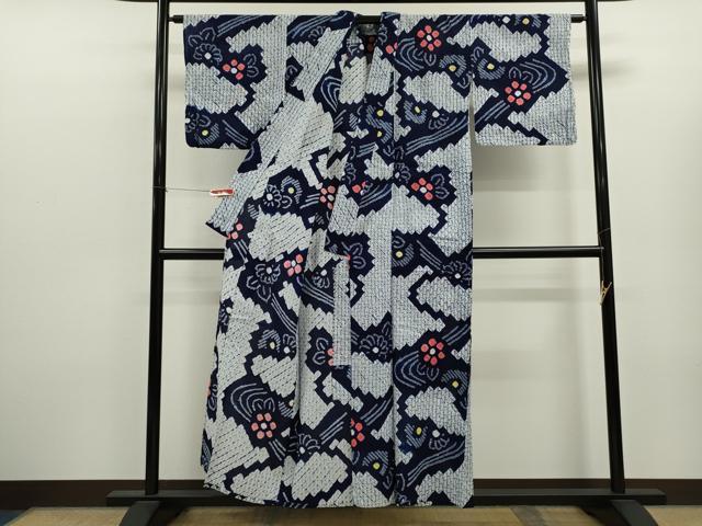平和屋着物∴夏物 浴衣 有松鳴海絞り 流水草花文 綿 逸品 CABK6481ze