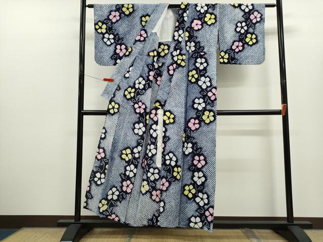 平和屋着物∴夏物 浴衣 有松鳴海絞り 枝花文 綿 逸品 CABK6498ze
