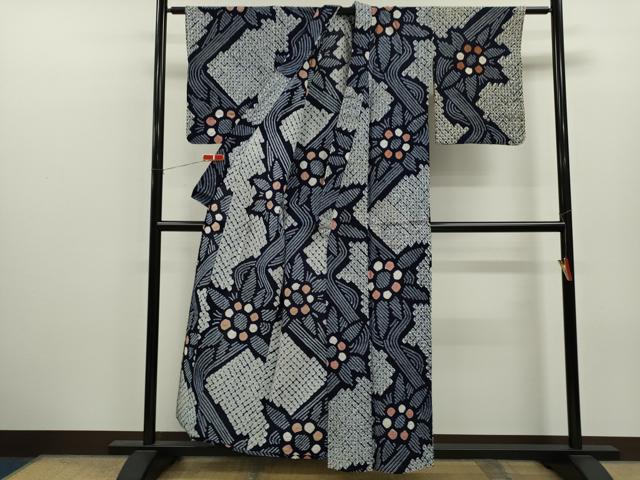 平和屋着物∴夏物 浴衣 有松鳴海絞り 舞花文 綿 逸品 CABK6534ze