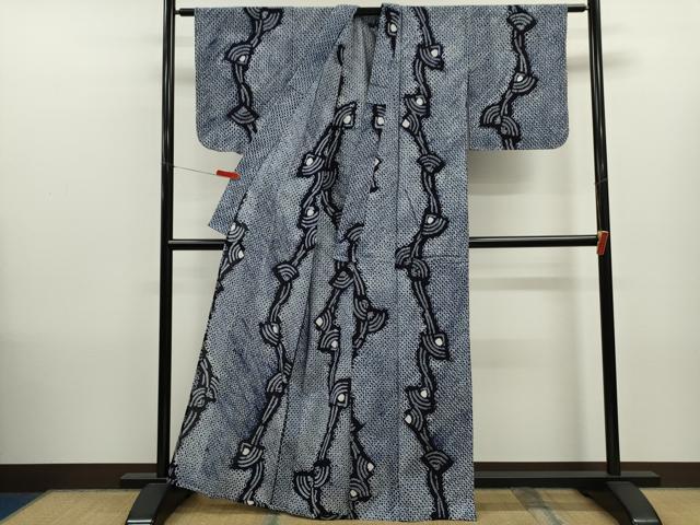 平和屋着物∴夏物 浴衣 有松鳴海絞り 扇面 綿 逸品 未使用 CABK6548ze