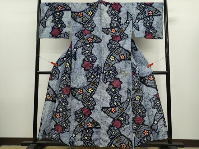 平和屋着物∴夏物 浴衣 有松鳴海絞り 扇面草花文 綿 逸品 CABK6555ze
