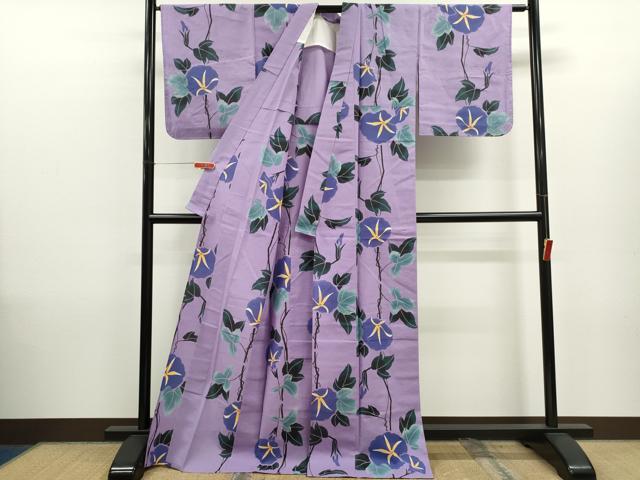 平和屋着物∴夏物 浴衣 注染 朝顔 手縫い 綿 逸品 未使用 CABK6561ze