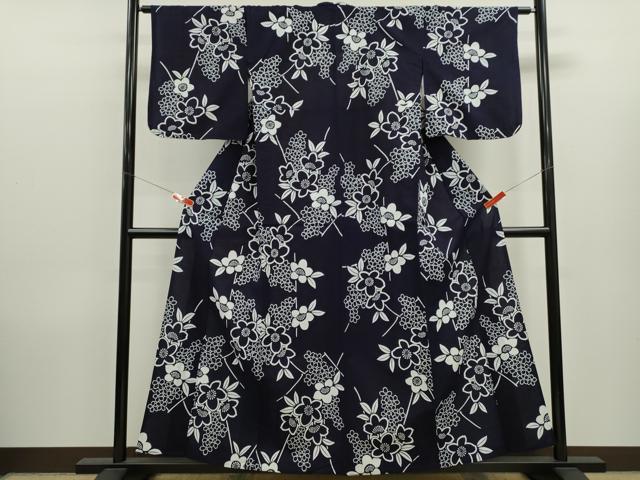 平和屋着物∴夏物 浴衣 注染 草花文 手縫い 綿 逸品 CABK6562ze