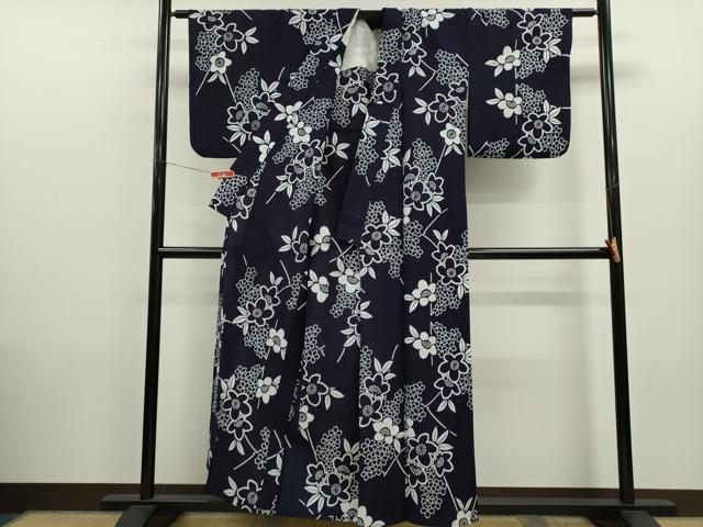 平和屋着物∴夏物 浴衣 注染 草花文 手縫い 綿 逸品 CABK6562ze