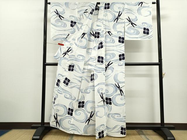 平和屋着物∴夏物 浴衣 注染 トンボ流水舞花文 綿 逸品 CABK6572ze