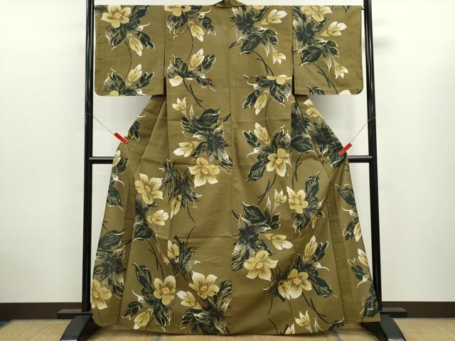 平和屋着物∴世界的ファッションデザイナー 山本寛斎 kansaiブランド 夏物 浴衣 注染 枝花文 手縫い 綿 逸品 未使用 CABK6573ze