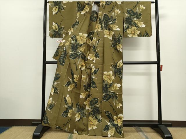 平和屋着物∴世界的ファッションデザイナー 山本寛斎 kansaiブランド 夏物 浴衣 注染 枝花文 手縫い 綿 逸品 未使用 CABK6573ze