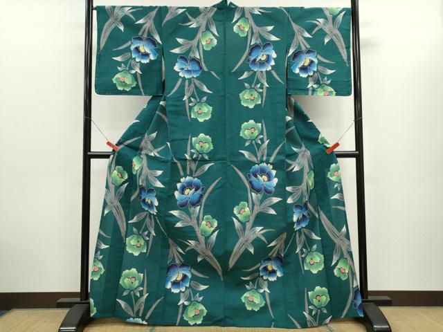 平和屋着物∴夏物 浴衣 注染 草花文 綿 逸品 未使用 CABK6575ze