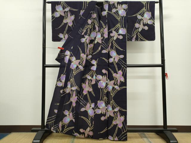 平和屋着物∴夏物 浴衣 注染 燕子花 綿 逸品 未使用 CABK6576ze