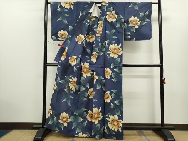 平和屋着物∴夏物 浴衣 注染 枝花文 手縫い 綿 逸品 CABK6578ze