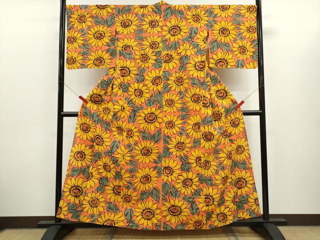 平和屋着物∴夏物 浴衣 注染 向日葵 手縫い 逸品 CABK6580ze