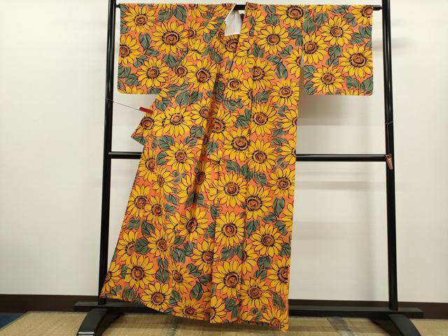 平和屋着物∴夏物 浴衣 注染 向日葵 手縫い 逸品 CABK6580ze