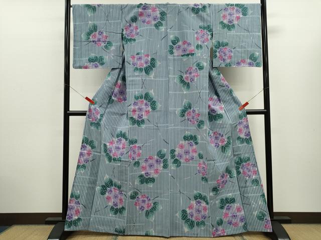 平和屋着物∴夏物 浴衣 注染 紫陽花 綿 逸品 CABK6582ze