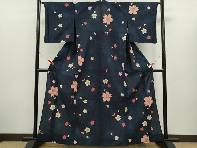平和屋着物∴夏物 浴衣 注染 舞桜文 綿 逸品 未使用 CABK6587ze