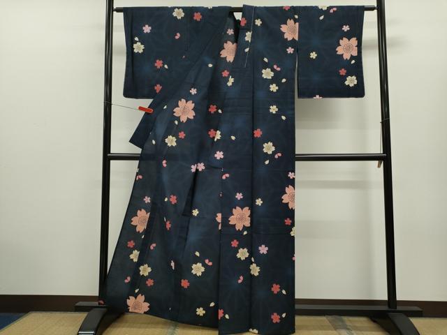 平和屋着物∴夏物 浴衣 注染 舞桜文 綿 逸品 未使用 CABK6587ze
