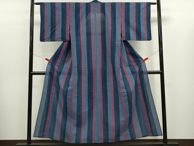 平和屋着物∴夏物 阿波しじら織 浴衣 縞 逸品 CABK6593ze