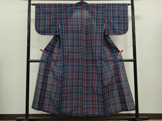 平和屋着物∴夏物 阿波しじら織 浴衣 格子柄 綿 逸品 未使用 CABK6594ze