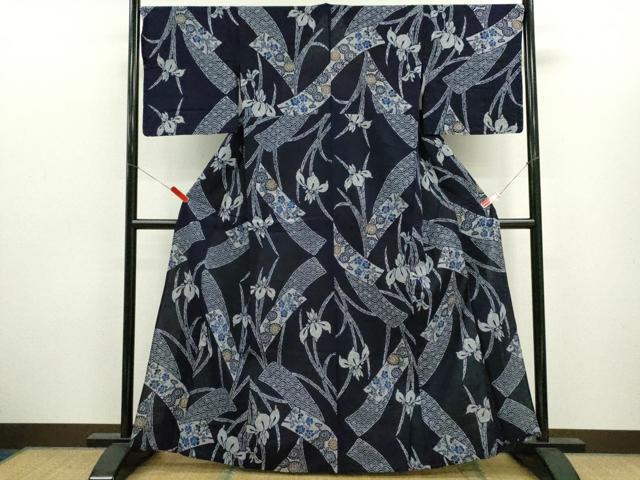 平和屋着物∴夏物 浴衣 注染 短冊燕子花 綿 逸品 未使用 CABK6597ze