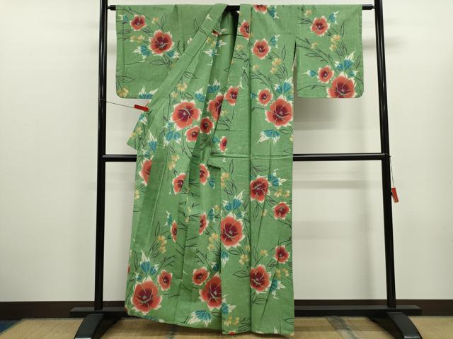 平和屋着物∴夏物 浴衣 注染 草花文 綿 逸品 CABK6600ze