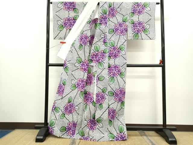 平和屋着物∴夏物 浴衣 注染 紫陽花 手縫い 綿 逸品 CABK6605ze