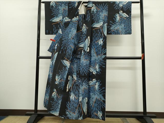 平和屋着物∴夏物 浴衣 注染 花火 舞蝶文 手縫い 綿 逸品 CABK6606ze