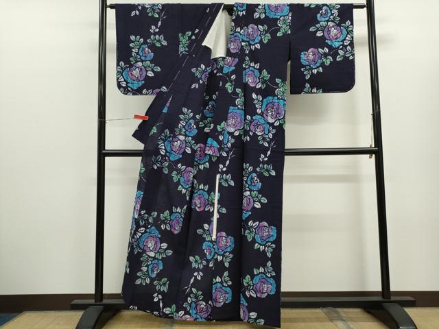 平和屋着物∴夏物 浴衣 注染 薔薇 手縫い 綿 逸品 CABK6607ze