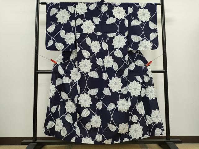 平和屋着物∴夏物 浴衣 注染 草花文 手縫い 綿 逸品 CABK6617ze