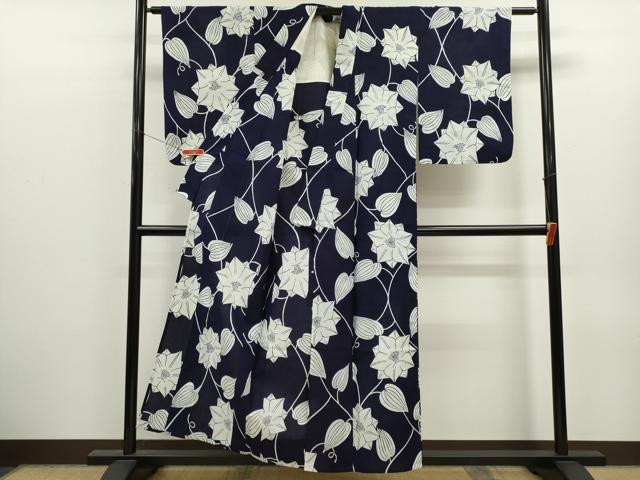 平和屋着物∴夏物 浴衣 注染 草花文 手縫い 綿 逸品 CABK6617ze