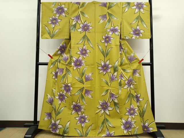 平和屋着物∴夏物 浴衣 注染 枝花文 綿 逸品 未使用 CABK6624ze