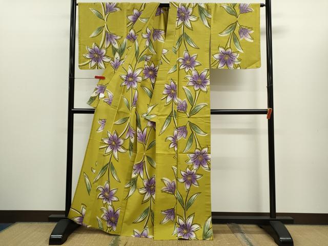 平和屋着物∴夏物 浴衣 注染 枝花文 綿 逸品 未使用 CABK6624ze