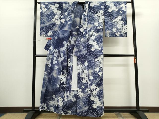 平和屋着物∴夏物 浴衣 注染 草花文 手縫い 綿 逸品 CABK6632ze