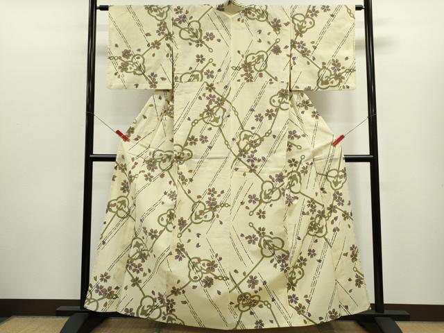 平和屋着物∴夏物 浴衣 注染 舞花文 手縫い 綿 逸品 CABK6634ze