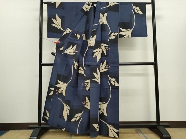 平和屋着物∴夏物 浴衣 注染 舞花文 手縫い 綿 逸品 CABK6652ze
