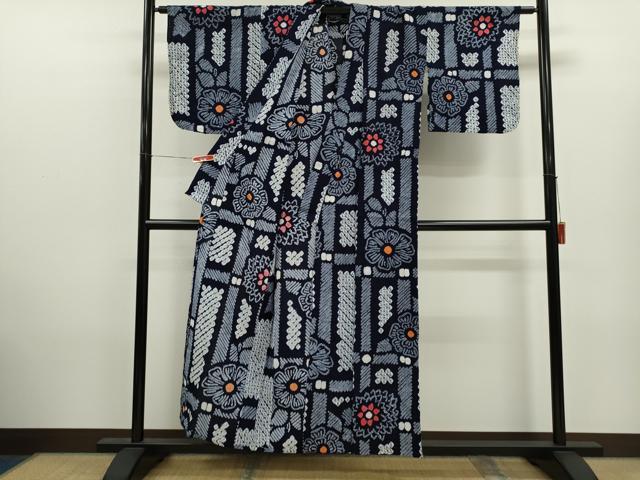 平和屋着物∴夏物 浴衣 有松鳴海絞り 舞花文 綿 逸品 CABK6667ze