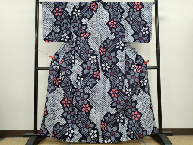 平和屋着物∴夏物 浴衣 有松鳴海絞り 舞花文 綿 逸品 CABK6671ze