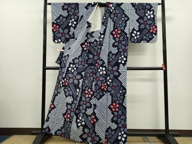 平和屋着物∴夏物 浴衣 有松鳴海絞り 舞花文 綿 逸品 CABK6671ze