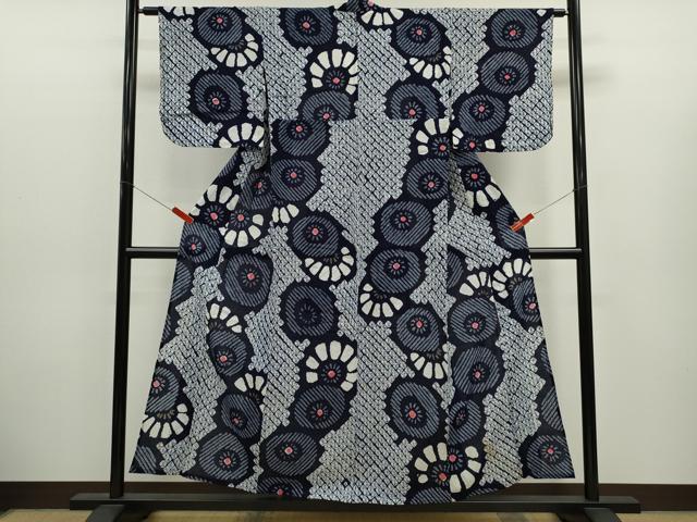 平和屋着物∴夏物 浴衣 有松鳴海絞り 舞花文 綿 逸品 CABK6699ze