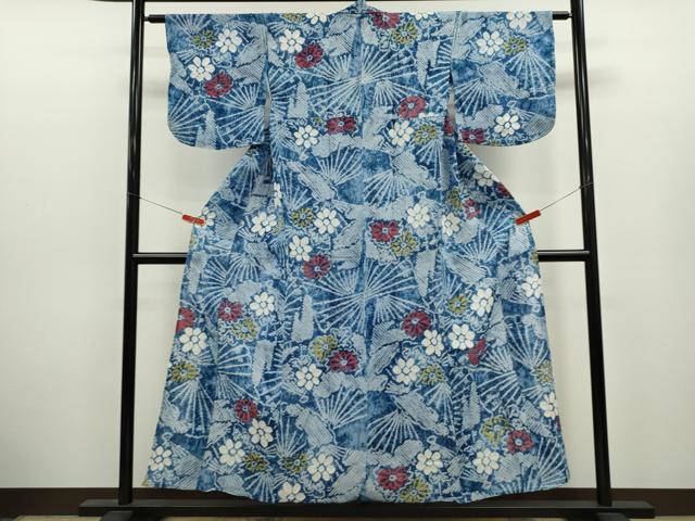 平和屋着物∴夏物 浴衣 有松鳴海絞り 扇面舞花文 綿 逸品 CABK6707ze