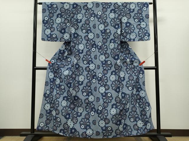 平和屋着物∴夏物 浴衣 リップル生地 舞花文 手縫い 綿 逸品 CABK6712ze