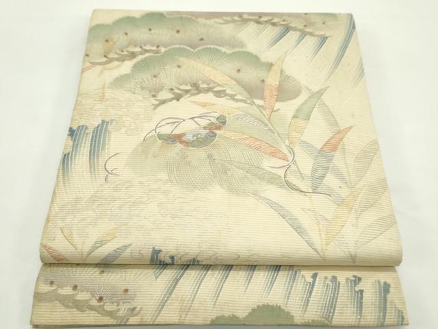平和屋着物*夏物 アンティーク 大正ロマン 丸帯 龍 吉祥松文 銀彩 正絹 逸品 CABK6801rv