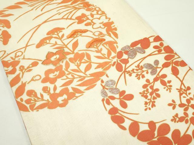 平和屋着物*夏物 アンティーク 大正ロマン 両面 全通柄 京袋帯 駒刺繍 露芝花文 銀糸 正絹 逸品 CABK6802rv