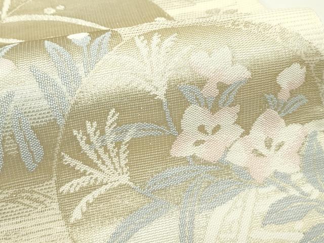 平和屋着物*夏物 六通柄袋帯 秋草丸文 金糸 正絹 逸品 未使用 CABK6808rv