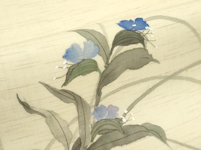 平和屋着物*夏物 九寸名古屋帯 手描き 草花文 鈴乃屋扱い 麻 逸品 CABK6815rv